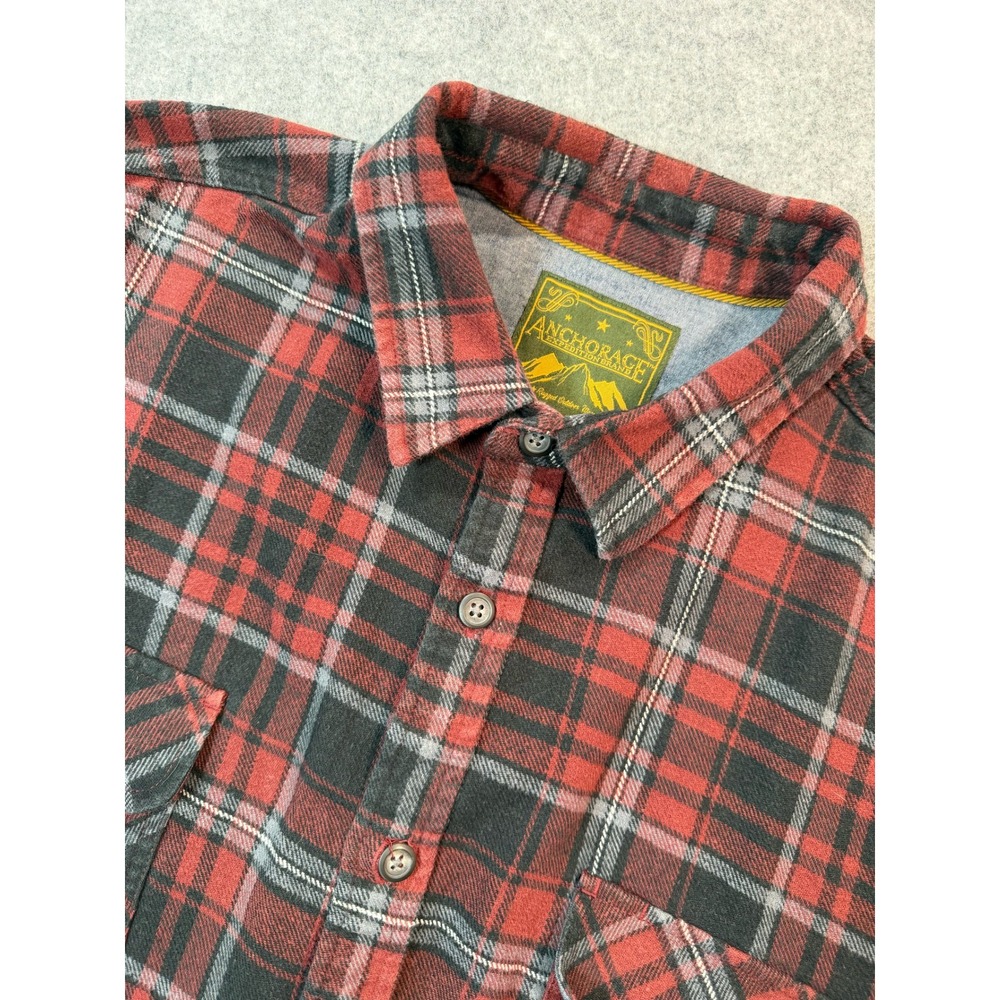 Anchorage Expedition Brand Mens XXL Red Black Plaid Flannel Cotton Button Down